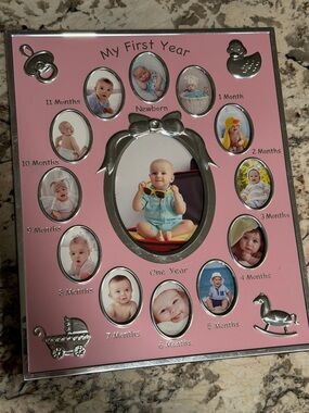 My First Year Pink Baby Girl Photo Frame Keepsake Newborn to 1 Year Gift